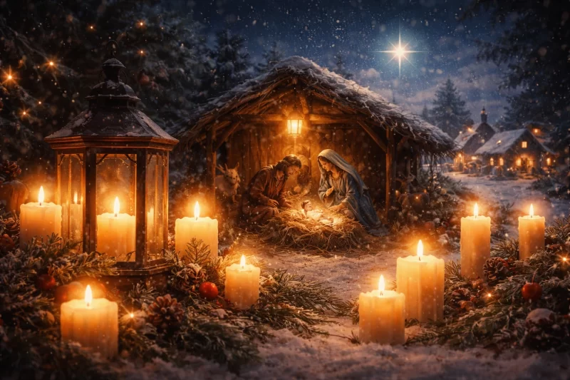 キャンドルの灯りに包まれた幻想的なクリスマス・ノエルの情景